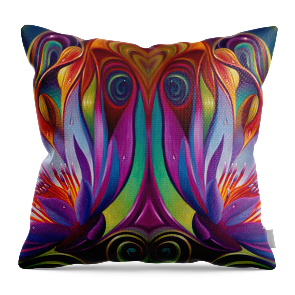 Lotus Throw Pillow featuring the painting Double Floral Fantasy by Ricardo Chavez-Mendez