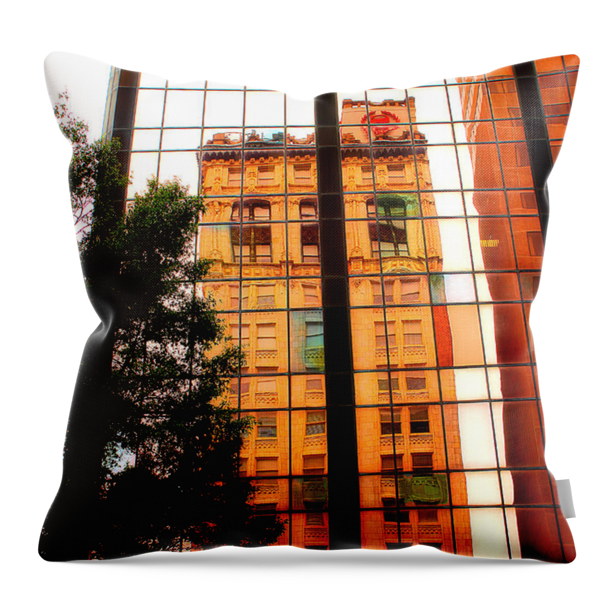 Building Reflection Throw Pillow featuring the photograph Downtown Reflection by Michael Eingle