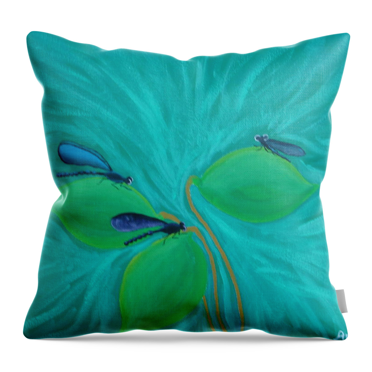 Dragonfly Throw Pillow featuring the painting Dragonfly Dreams by Angie Butler