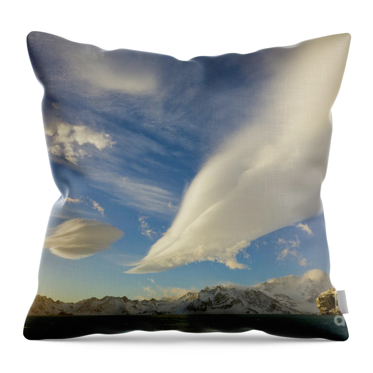 00345948 Throw Pillow featuring the photograph Dramatic Lenticular Clouds by Yva Momatiuk John Eastcott