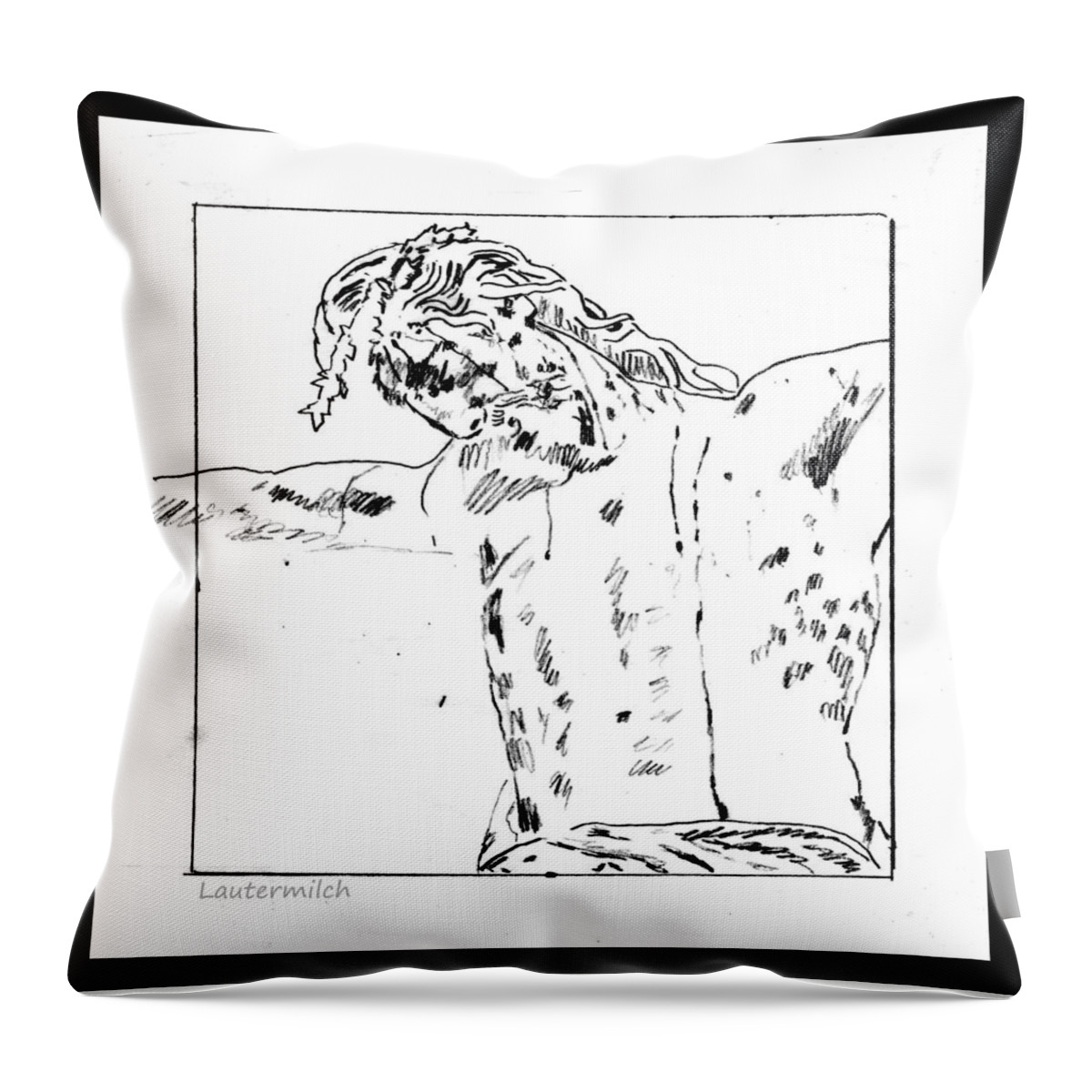 Jesus Throw Pillow featuring the drawing Drawing of Christ on the Cross by John Lautermilch