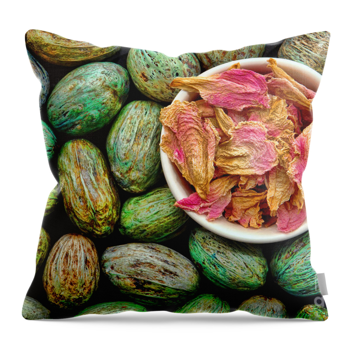 Dried Flower Petals in a Dish Throw Pillow by Olivier Le Queinec - 26 x  26 - Olivier Le Queinec - Artist Website