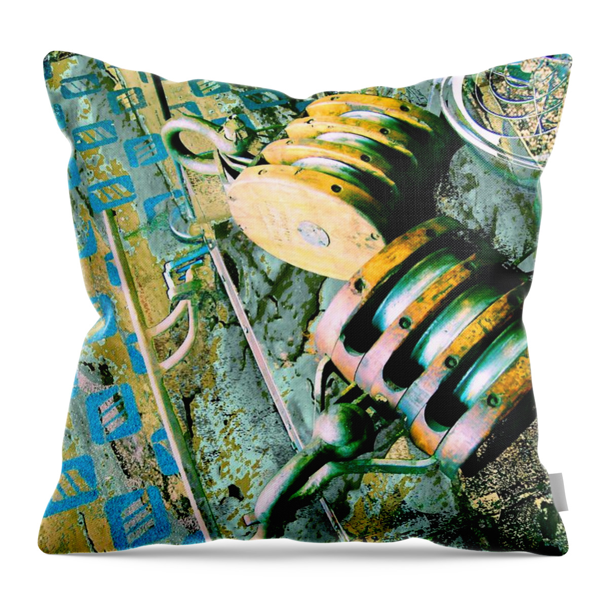 Wooden Pulley Throw Pillow featuring the photograph Drop and Give Me 20 by Laureen Murtha Menzl