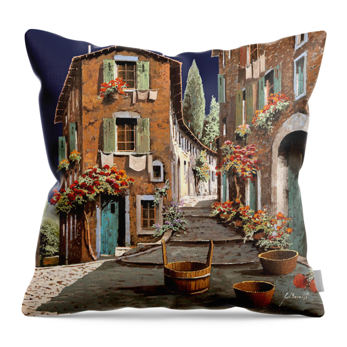 Street Throw Pillow featuring the painting Percorso Nel Paese Al Mattino by Guido Borelli