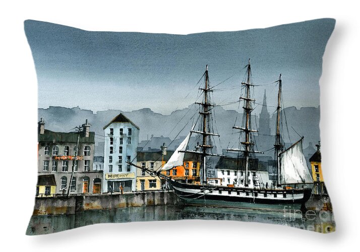 Val Byrne Throw Pillow featuring the painting Dunbrody Famine Ship in New Ross by Val Byrne