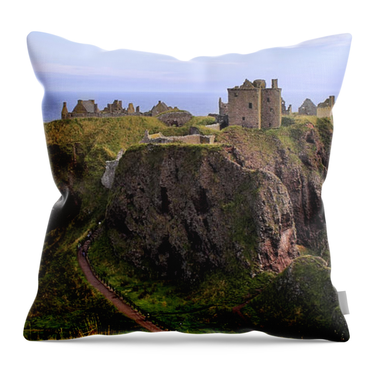 Scotland Throw Pillow featuring the photograph Dunnottar Castle Panorama by Jason Politte