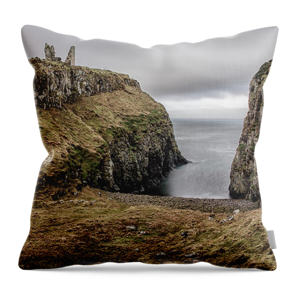 Dunseverick Throw Pillow featuring the photograph Dunseverick Castle by Nigel R Bell