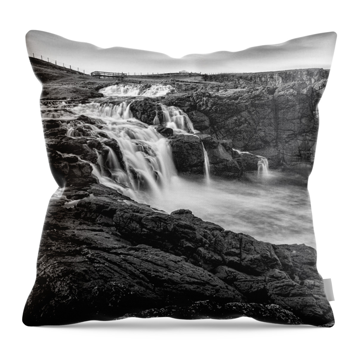 Dunseverick Throw Pillow featuring the photograph Dunseverick Waterfall by Nigel R Bell