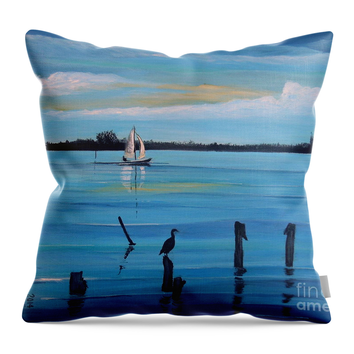 San Pedro Throw Pillow featuring the painting Dusk approaching by Marilyn McNish