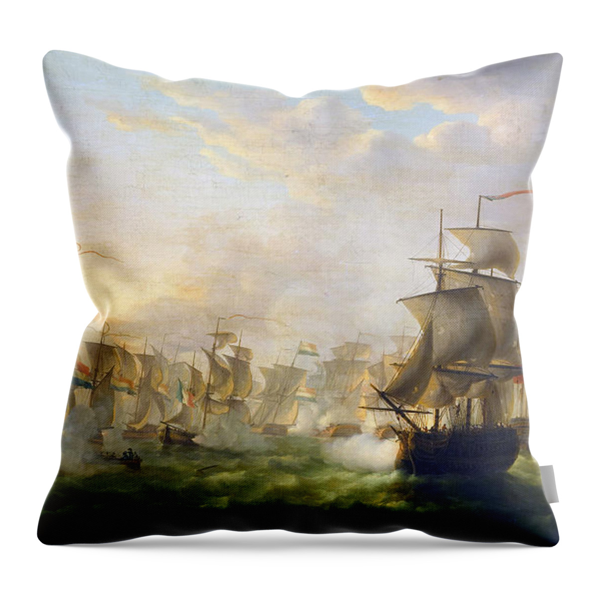 Dutch And English Fleets Throw Pillow featuring the painting Dutch and English Fleets by Martinus Schouman