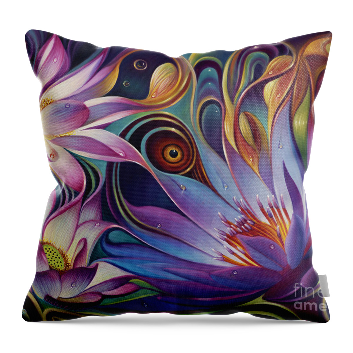 Lotus Throw Pillow featuring the painting Dynamic Floral Fantasy by Ricardo Chavez-Mendez