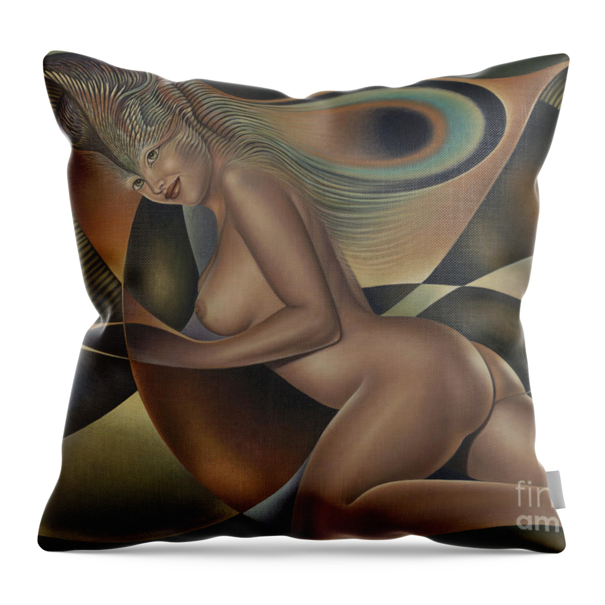 Nude-art Throw Pillow featuring the painting Dynamic Queen 4 by Ricardo Chavez-Mendez