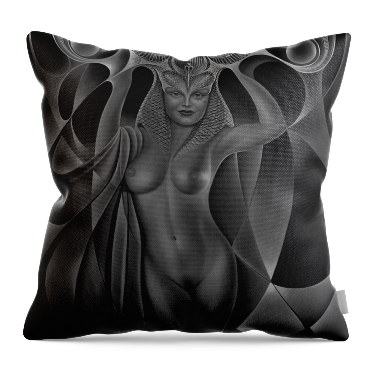 Nude-art Throw Pillow featuring the painting Dynamic Queen V-Black and White by Ricardo Chavez-Mendez