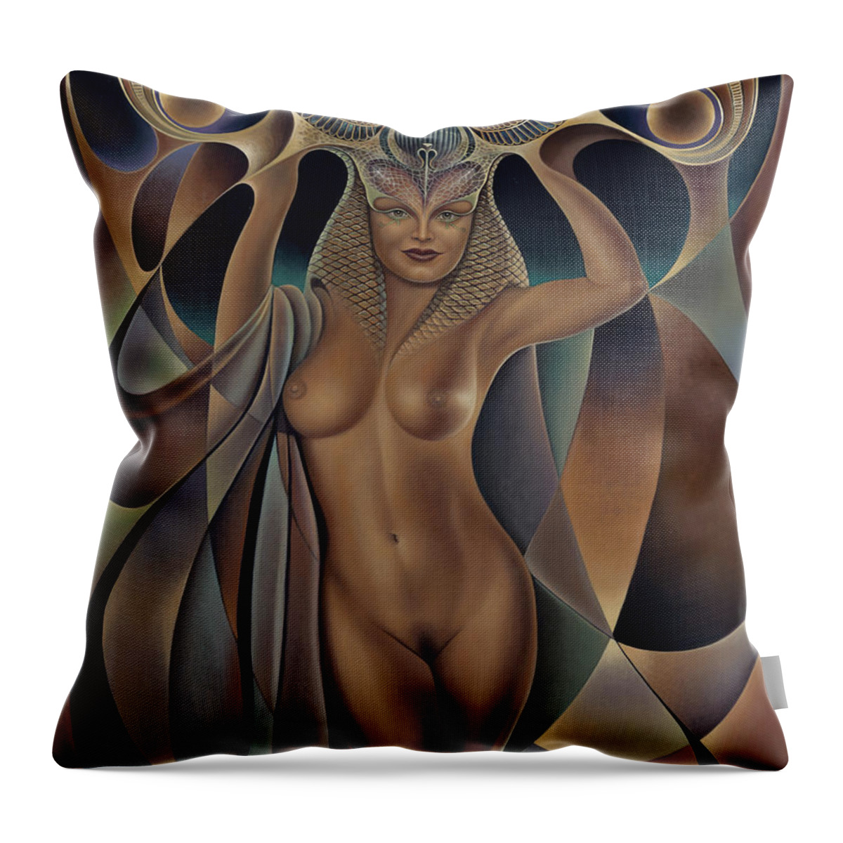 Nude-art Throw Pillow featuring the painting Dynamic Queen 5 by Ricardo Chavez-Mendez