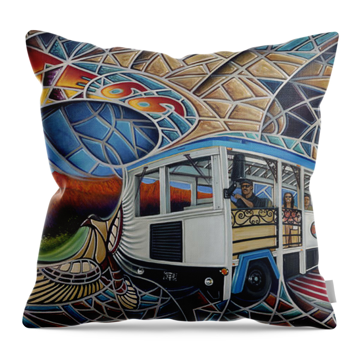 Mosiac Throw Pillow featuring the painting Dynamic Route 66 II by Ricardo Chavez-Mendez