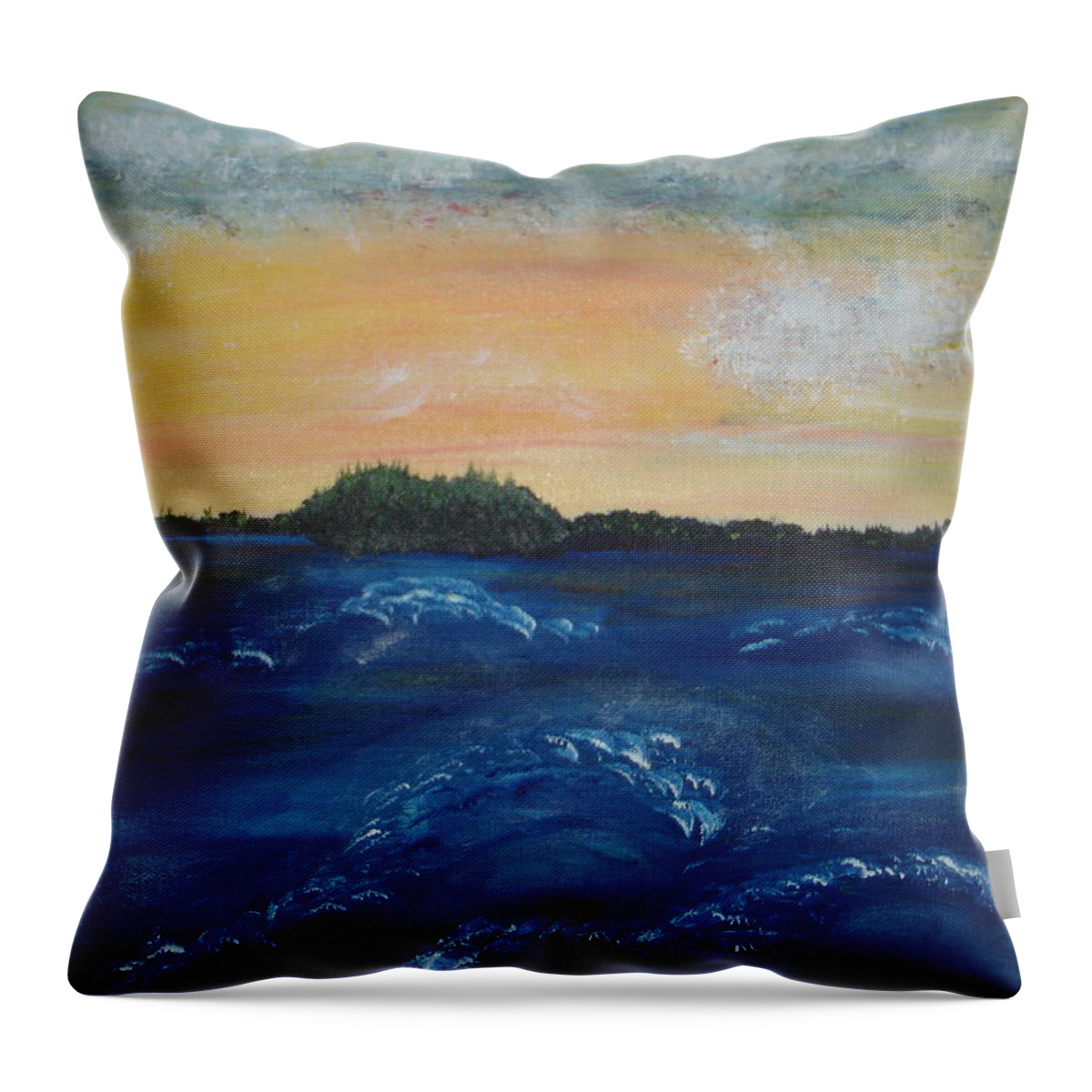 Water Throw Pillow featuring the painting Early Morning on MDI by Angie Butler