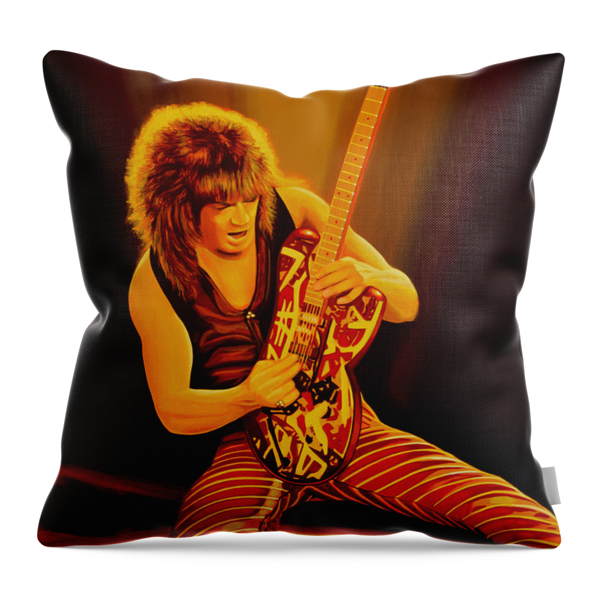 Eddie Van Halen Throw Pillow featuring the painting Eddie van Halen Painting by Paul Meijering