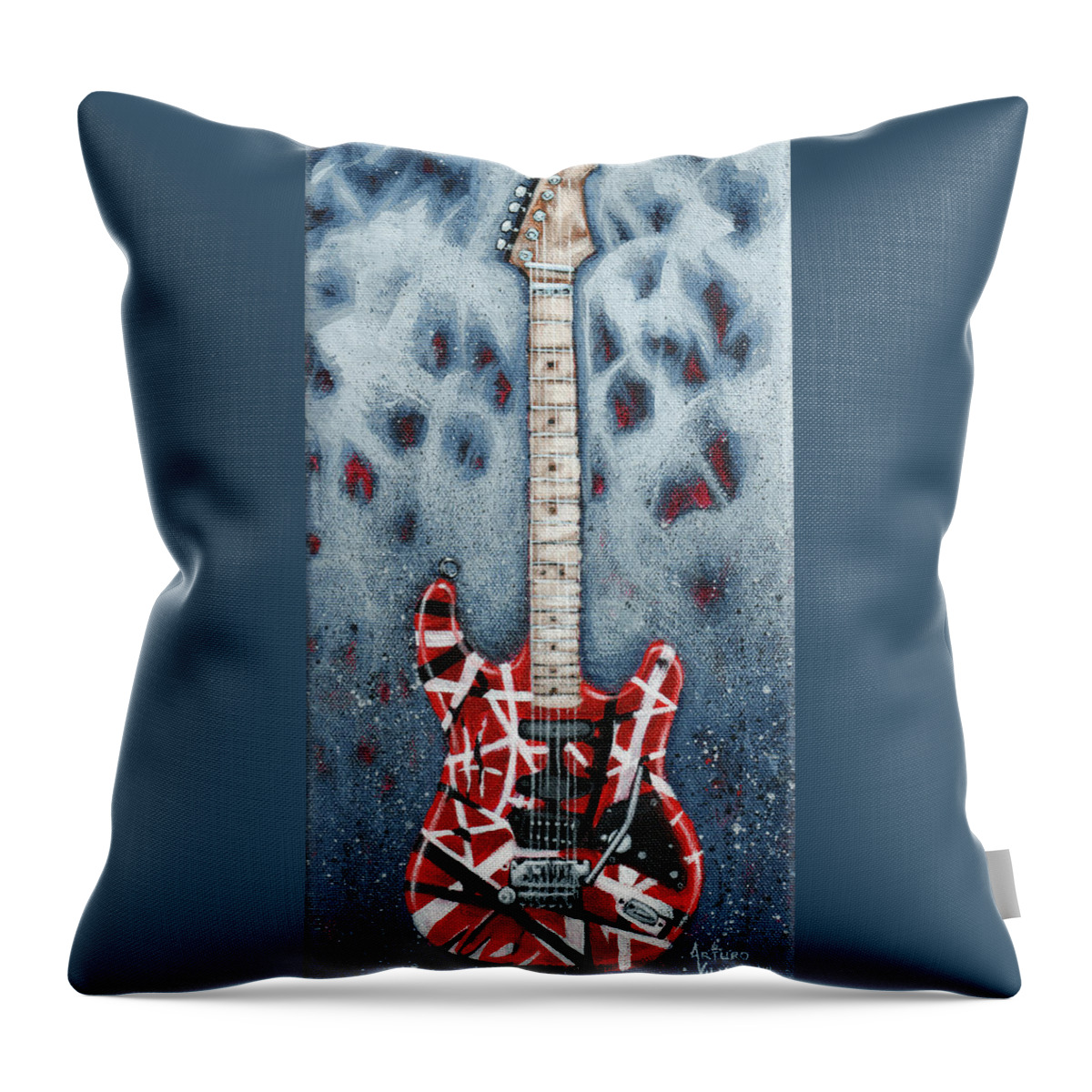 Guitar Throw Pillow featuring the painting Eddie's Frankenstrat by Arturo Vilmenay