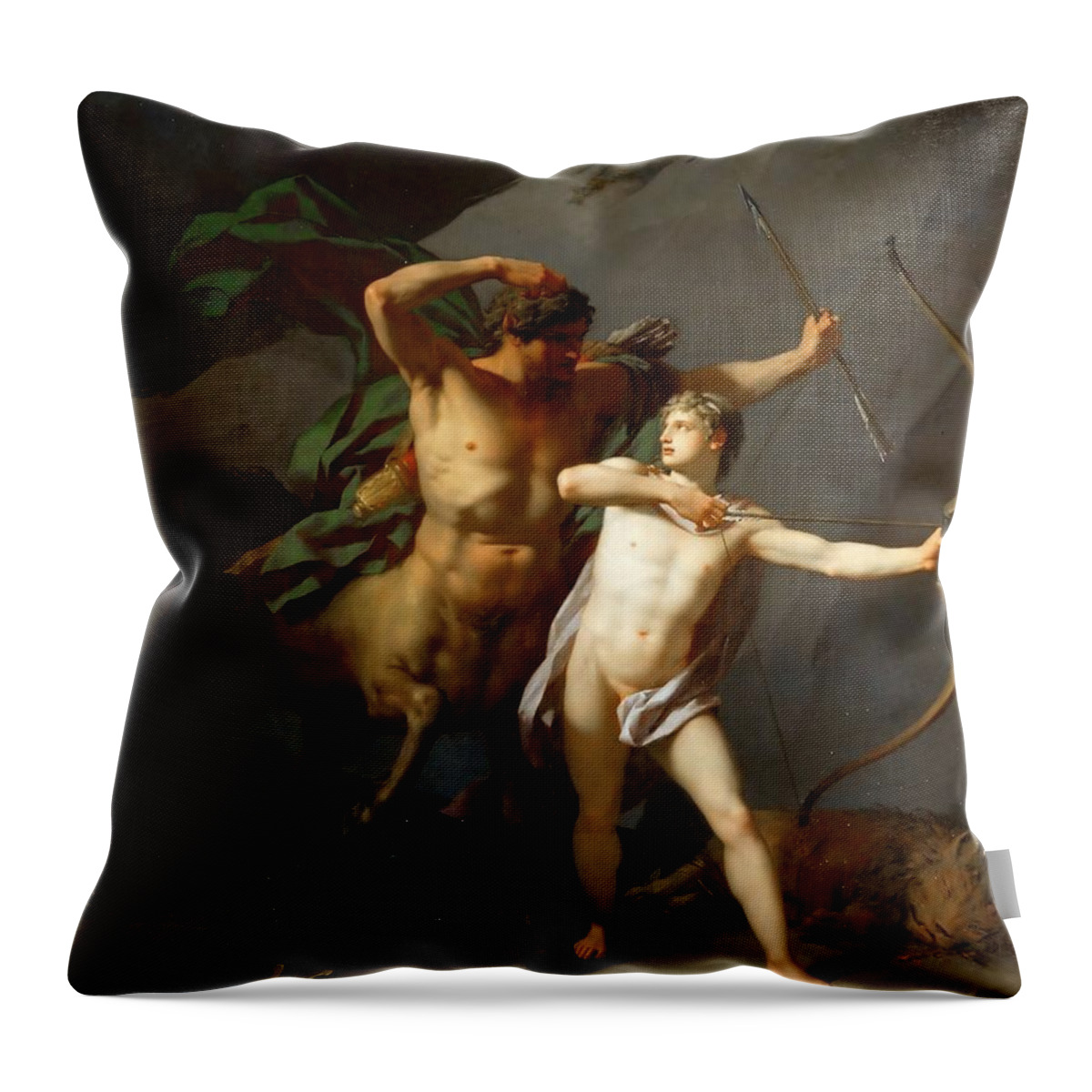 Jean Baptiste Regnault Throw Pillow featuring the painting Education of Achilles by Jean Baptiste Regnault