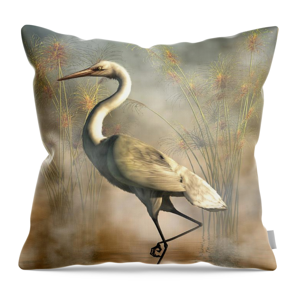 Egret Throw Pillow featuring the digital art Egret by Daniel Eskridge