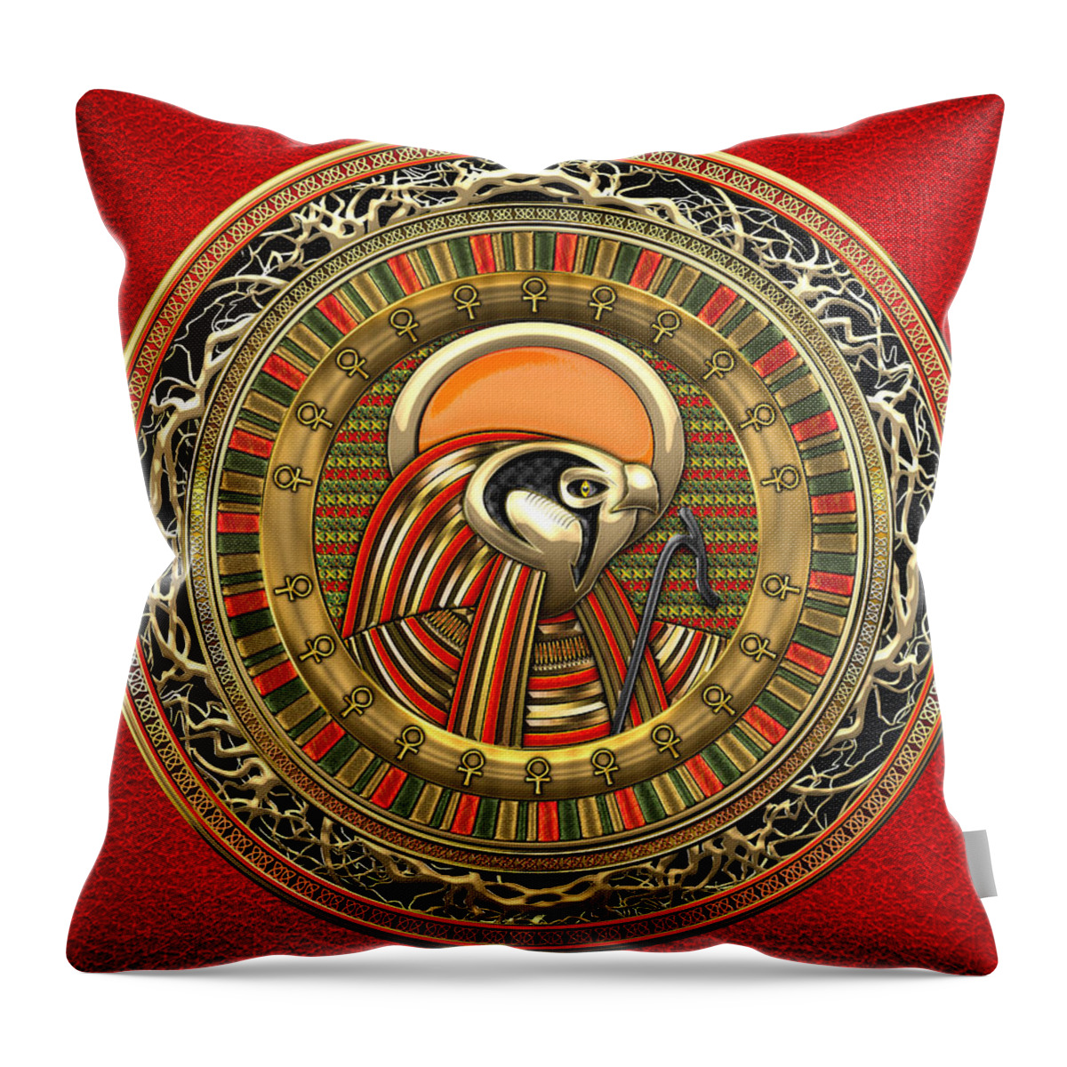 'treasure Trove' Collection By Serge Averbukh Throw Pillow featuring the digital art Egyptian Sun God Ra by Serge Averbukh