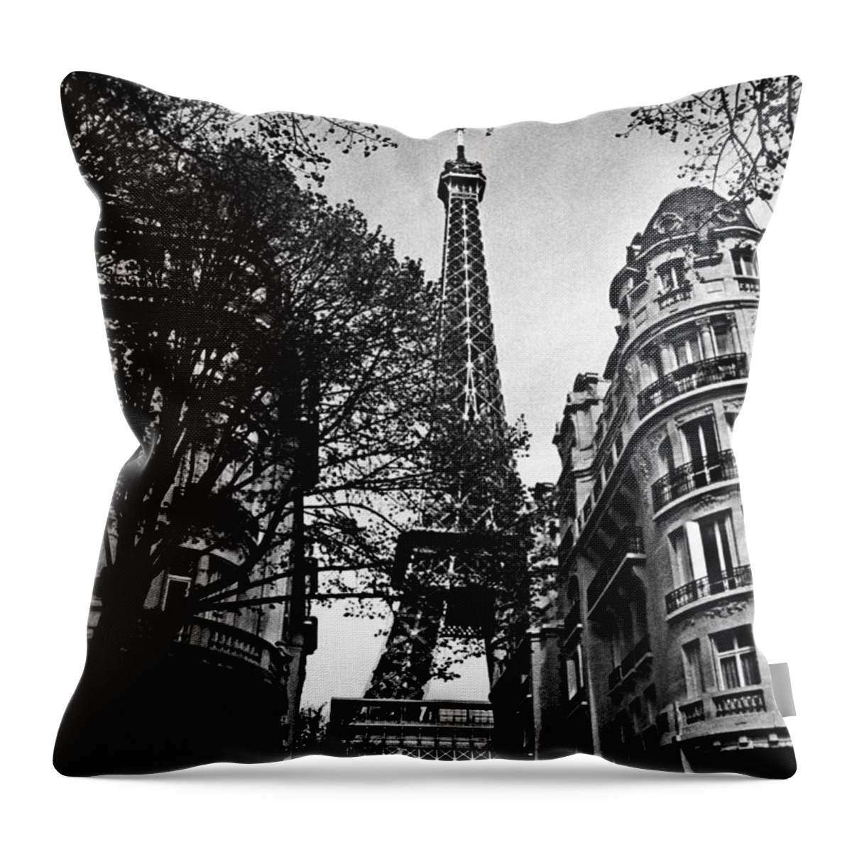 Vintage Eiffel Tower Throw Pillow featuring the photograph Eiffel Tower Black and White by Andrew Fare