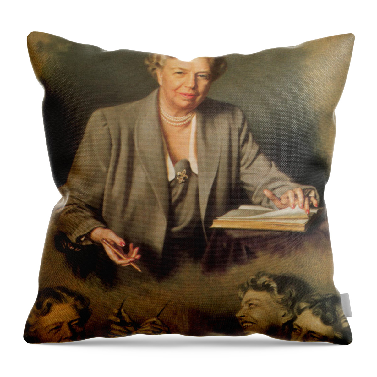 Government Throw Pillow featuring the painting Eleanor Roosevelt, First Lady by Science Source