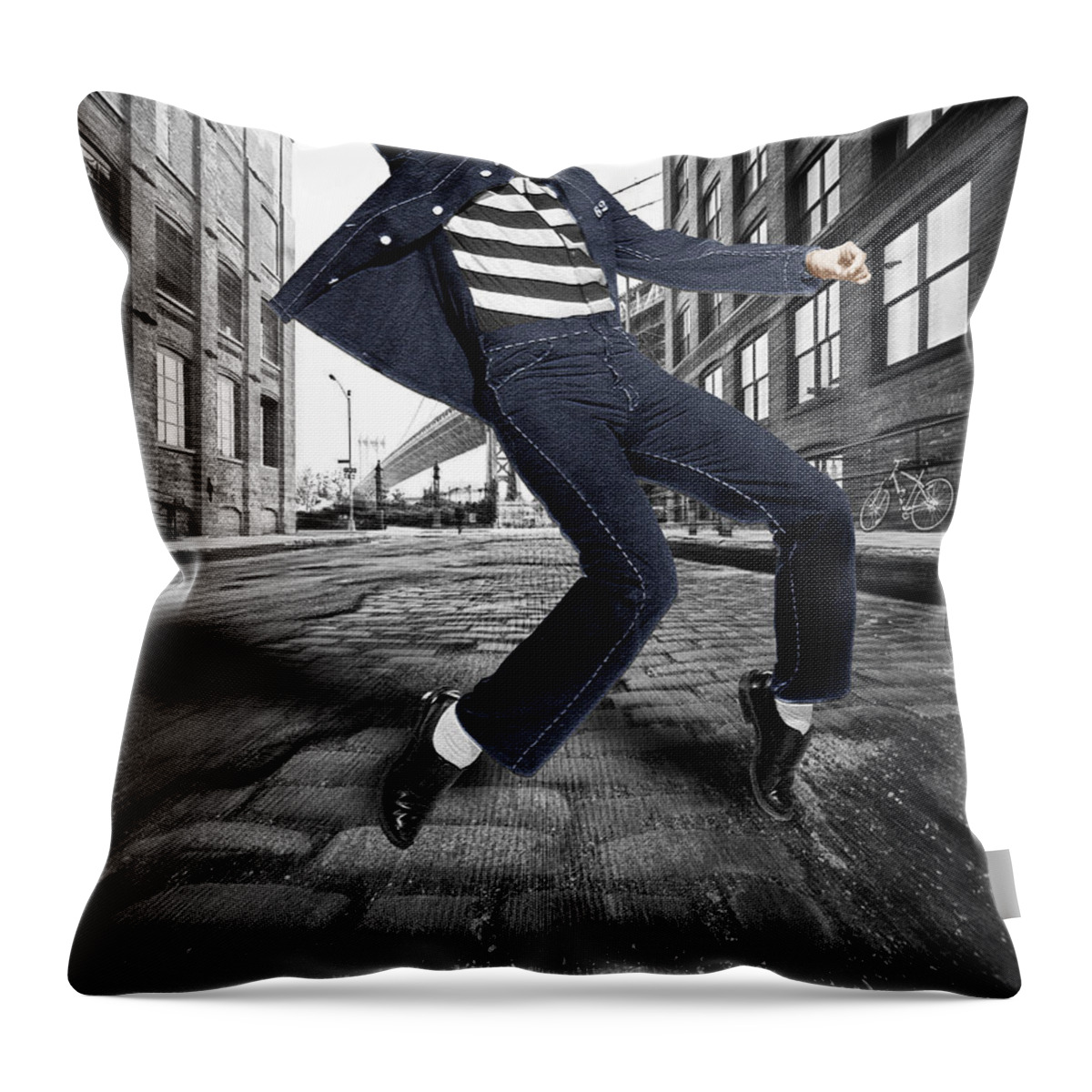 Elvis Presley Throw Pillow featuring the photograph Elvis Presley In New York City Street by Tony Rubino