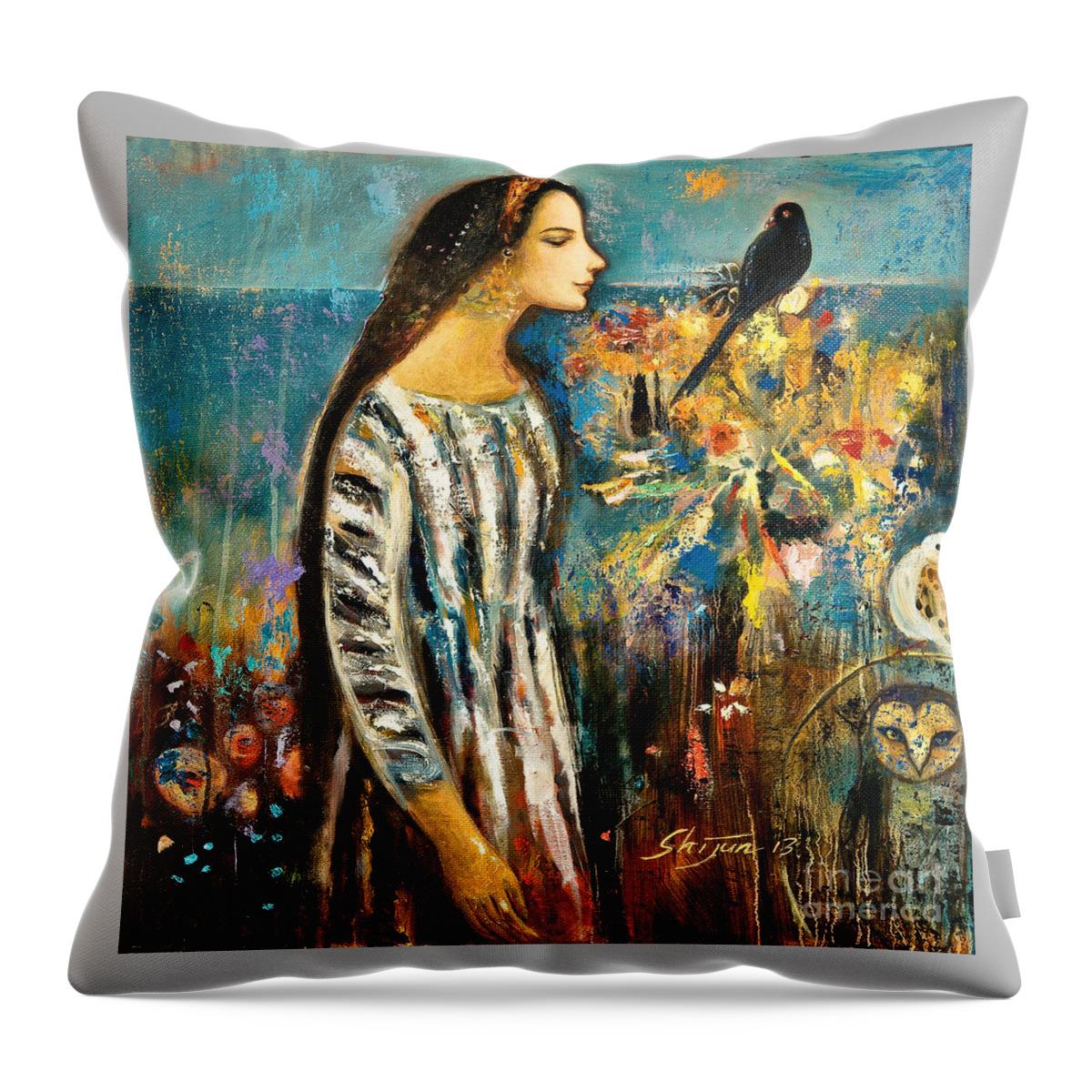 Shijun Throw Pillow featuring the painting Enlightenment by Shijun Munns