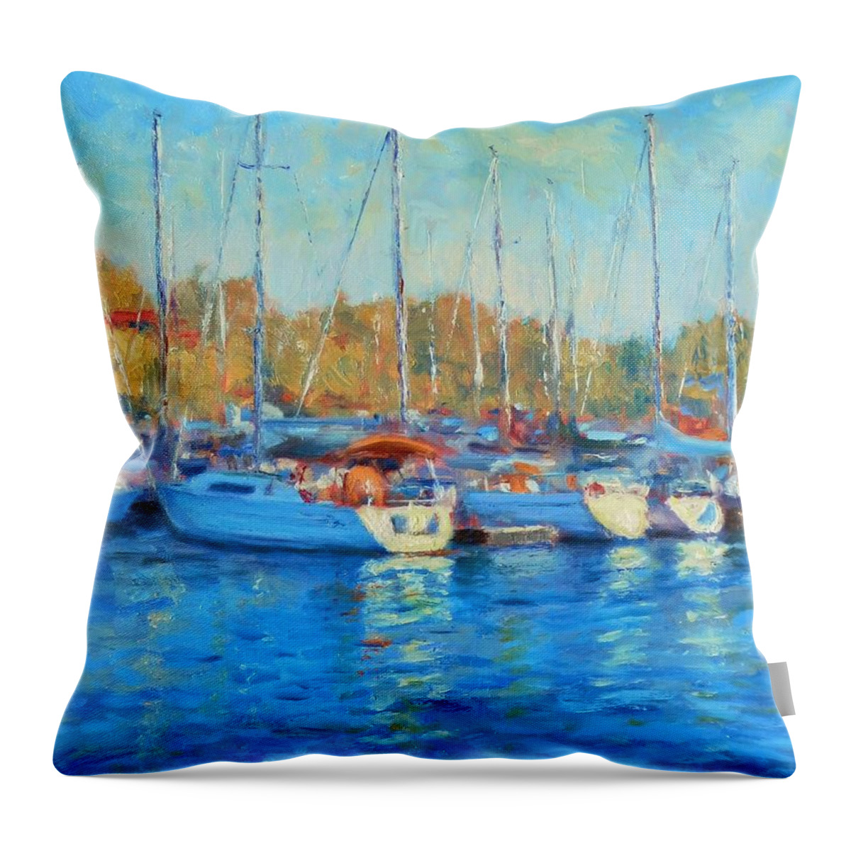 Impressionist Throw Pillow featuring the painting Evening at the Marina by Michael Camp