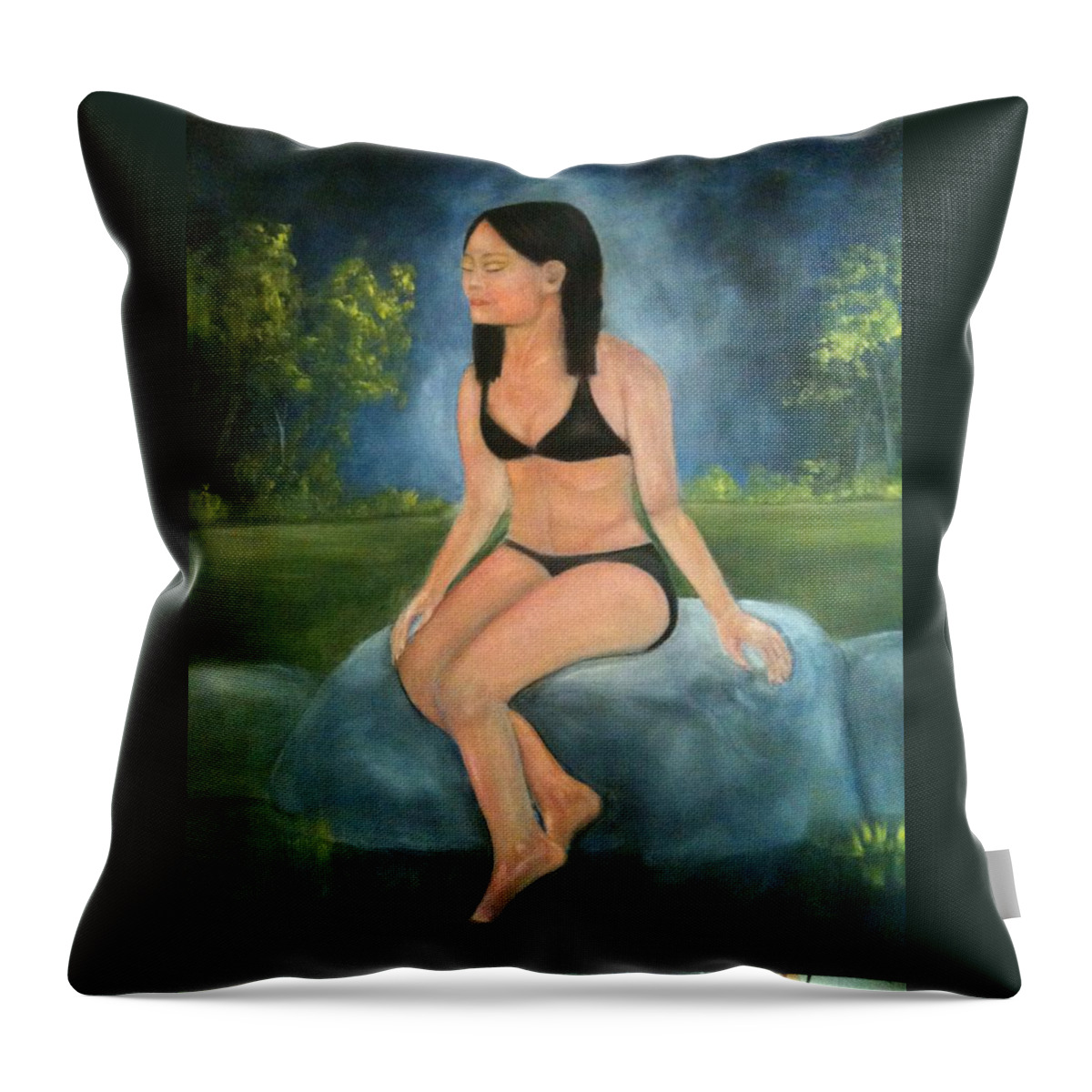 Woman Throw Pillow featuring the painting Evening Swim by Sheila Mashaw
