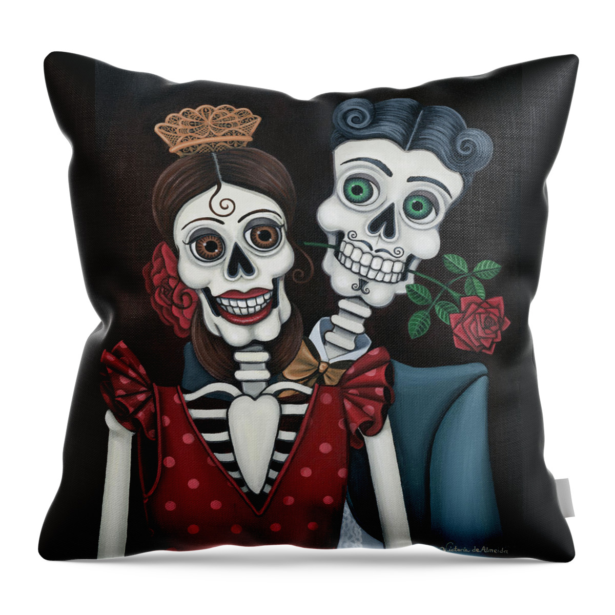 Day Of The Dead Throw Pillow featuring the painting Every Juan Loves Carmen by Victoria De Almeida