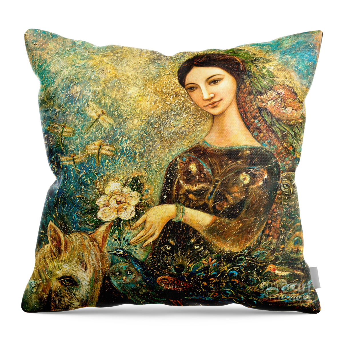 Eve Throw Pillow featuring the painting Eve's Orchard by Shijun Munns