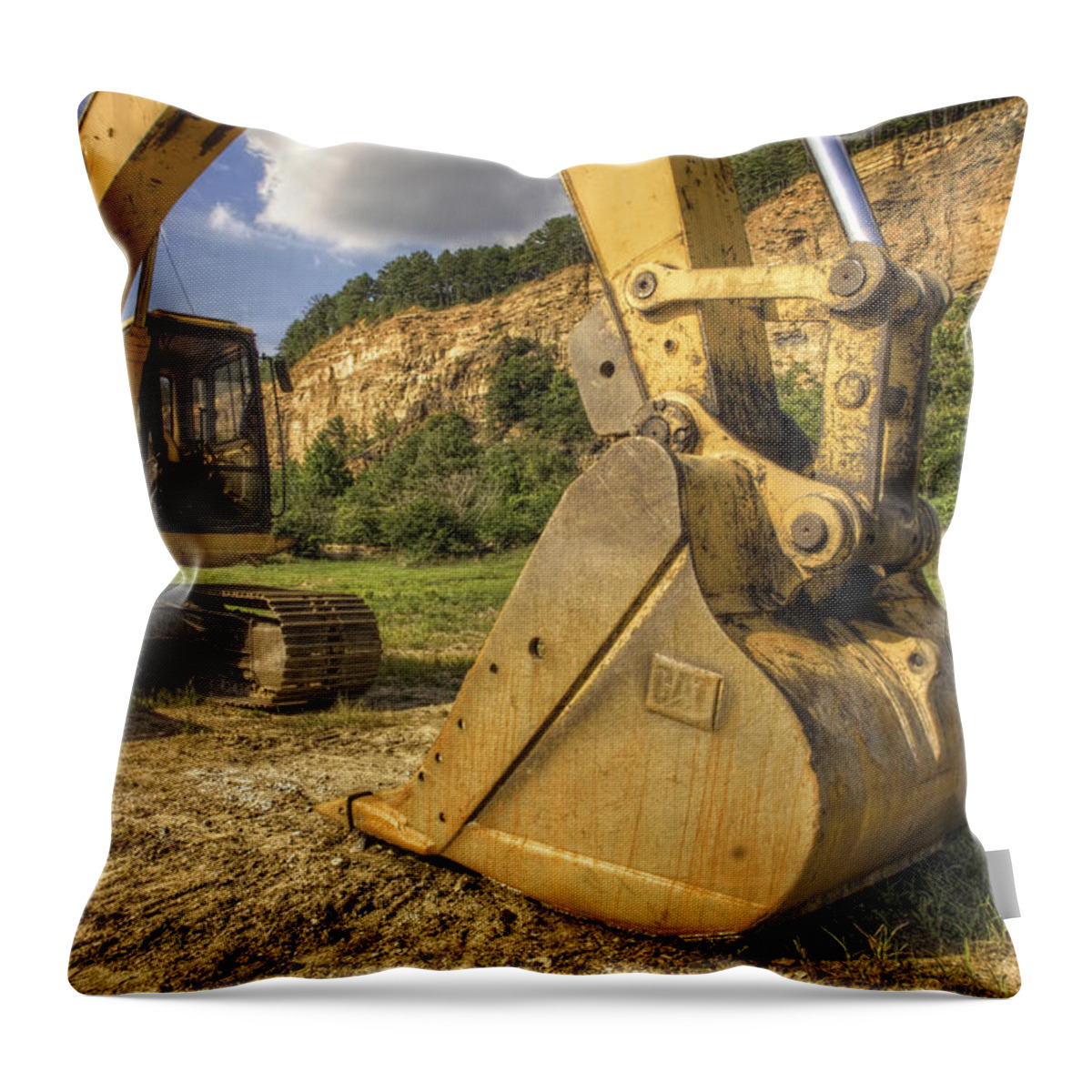 Excavator Throw Pillow featuring the photograph Excavator at Big Rock Quarry - Emerald Park - Arkansas by Jason Politte