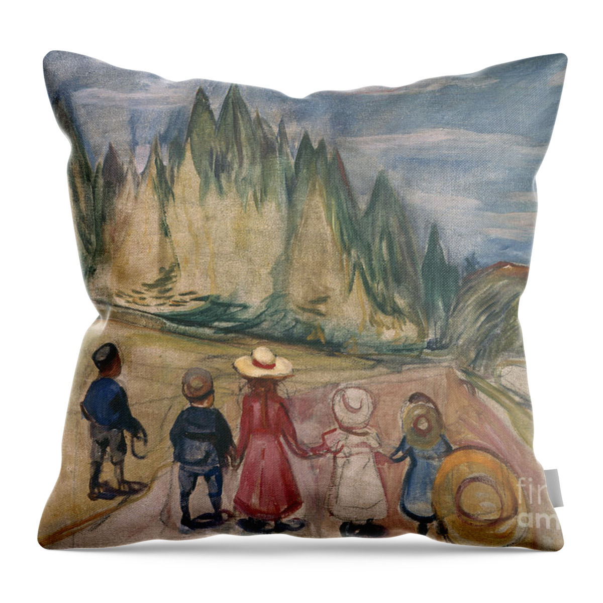 Edvard Munch Throw Pillow featuring the painting Fairy-tale forest by Edvard Munch