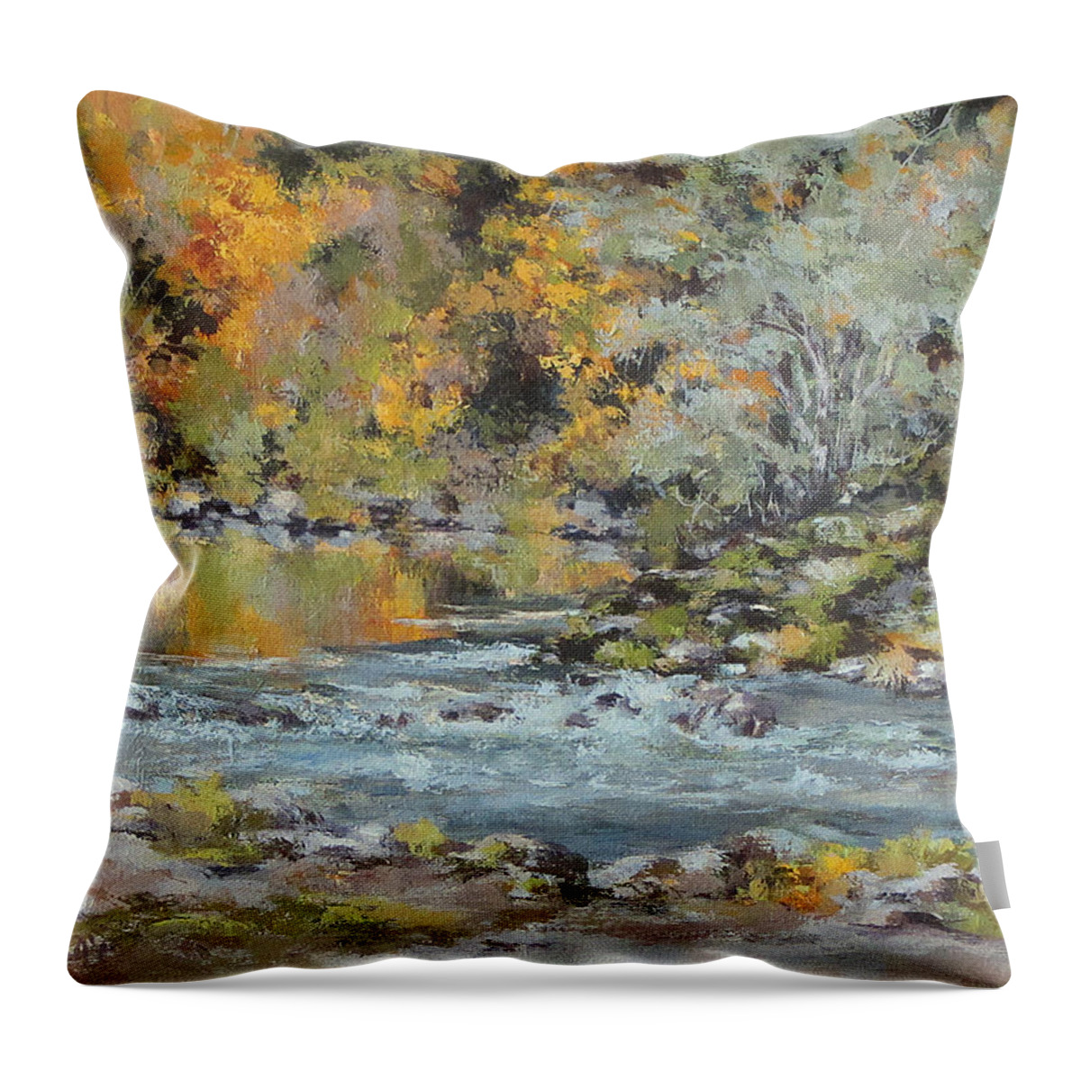 Seasons Throw Pillow featuring the painting Fall on the River by Karen Ilari