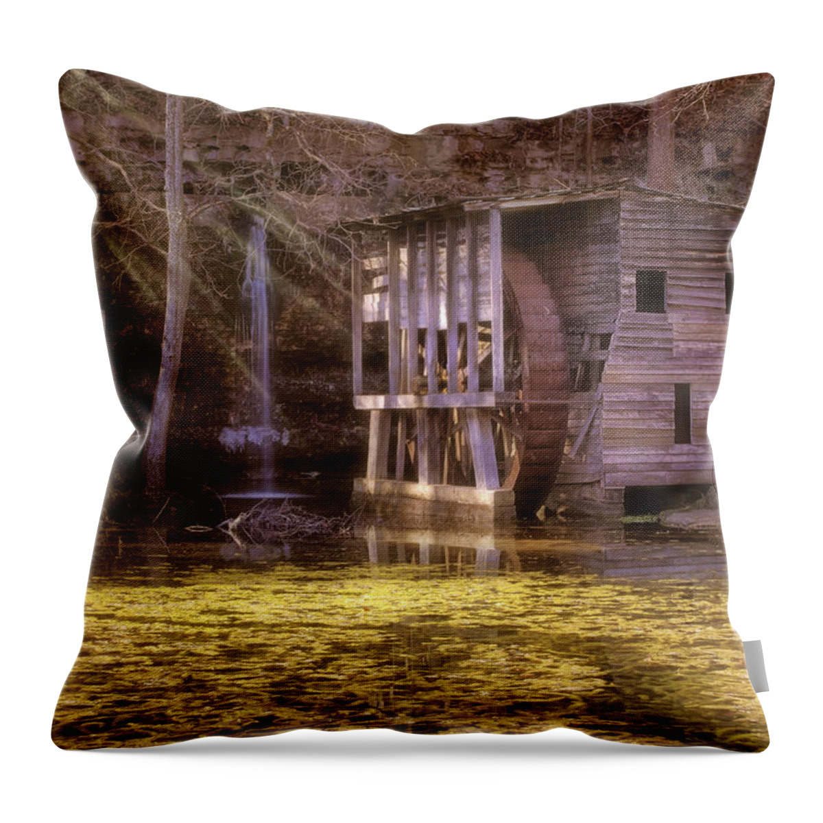 Falling Spring Mill Throw Pillow featuring the photograph Falling Spring Mill - Missouri - Mark Twain National Forest by Jason Politte