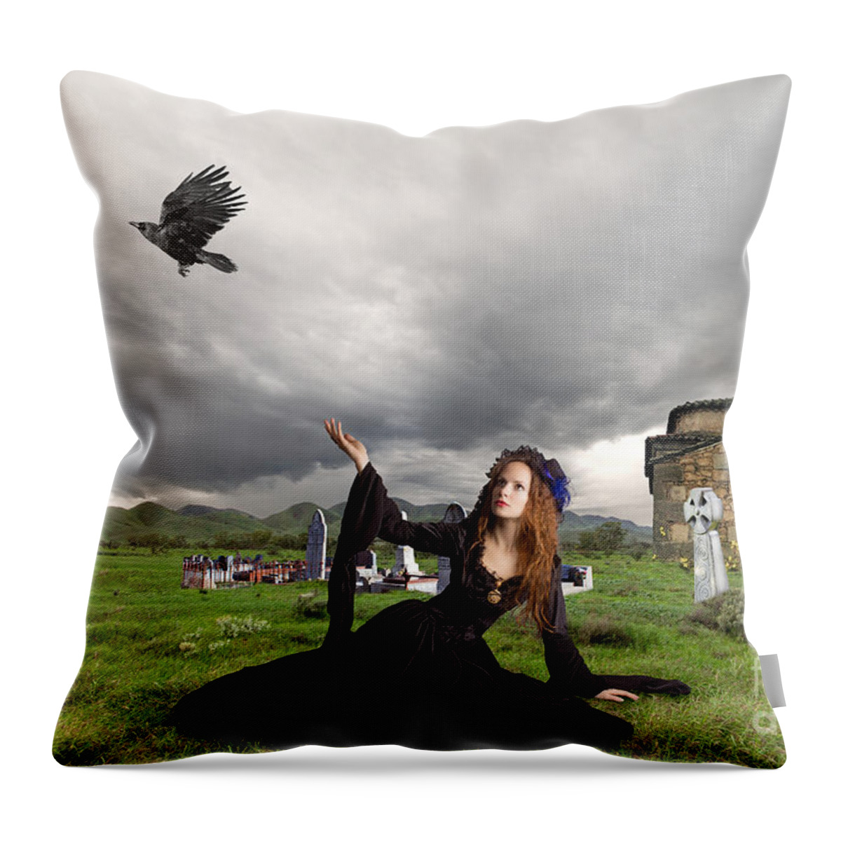 Crow Throw Pillow featuring the digital art Farewell my Love by Linda Lees