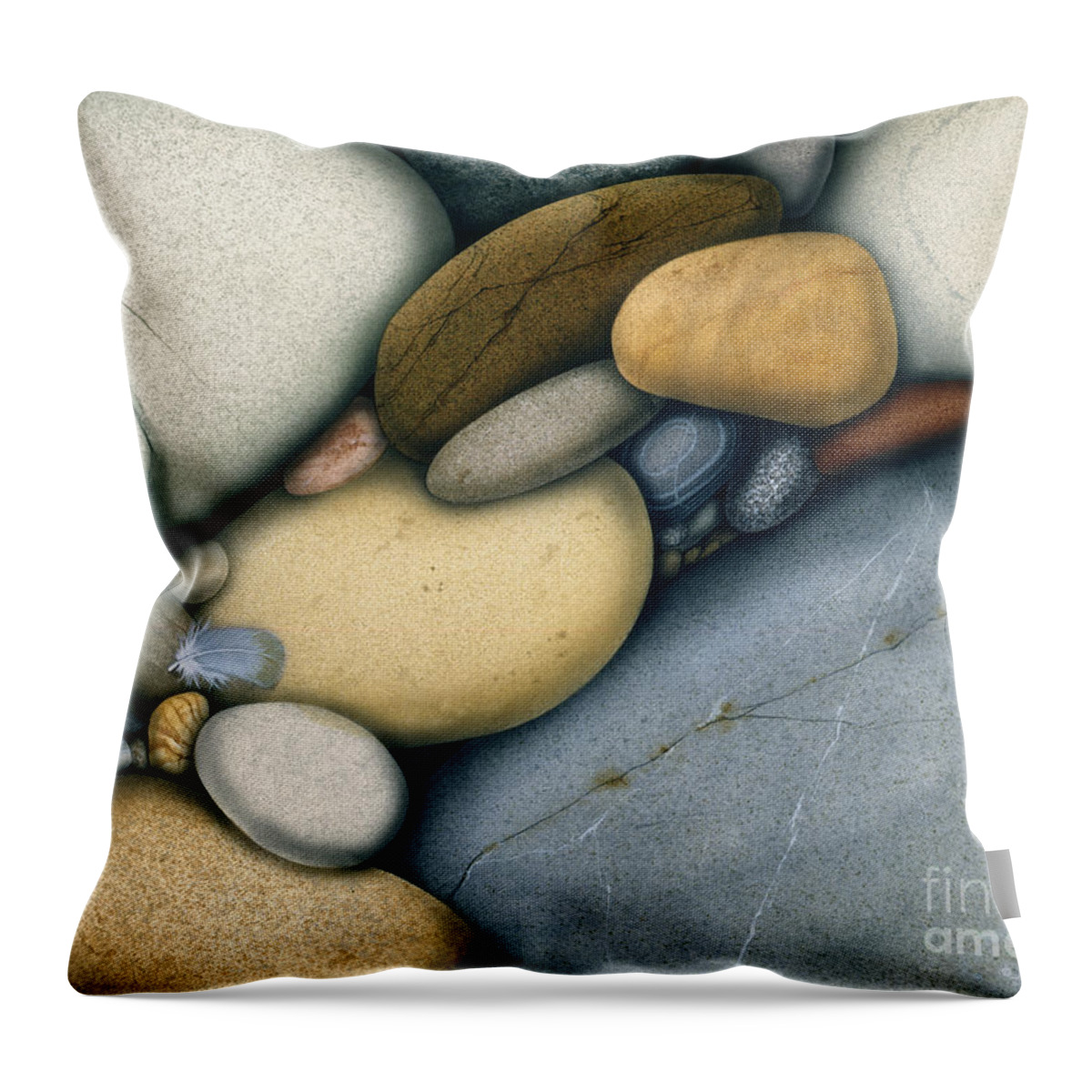 Jon Q Wright Throw Pillow featuring the painting Feather and Stones by JQ Licensing