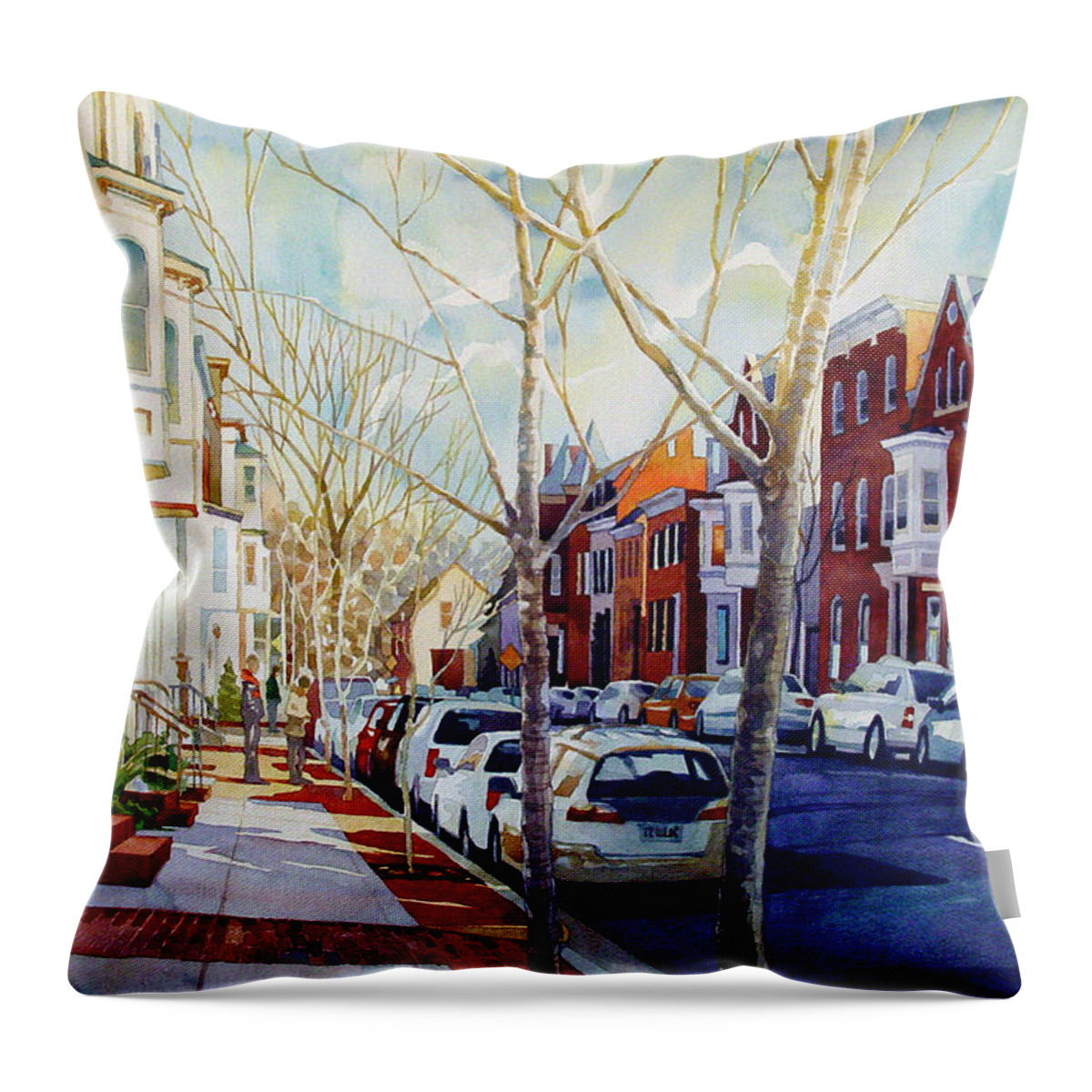 Watercolor Throw Pillow featuring the painting Feeding the Meter by Mick Williams