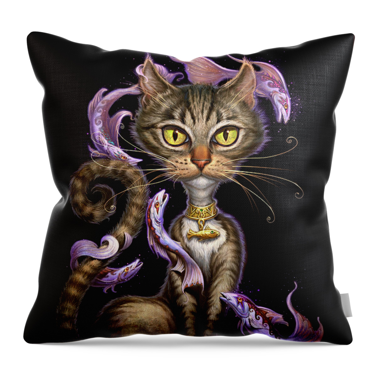 Jeff Haynie Throw Pillow featuring the painting Feline Fantasy by Jeff Haynie