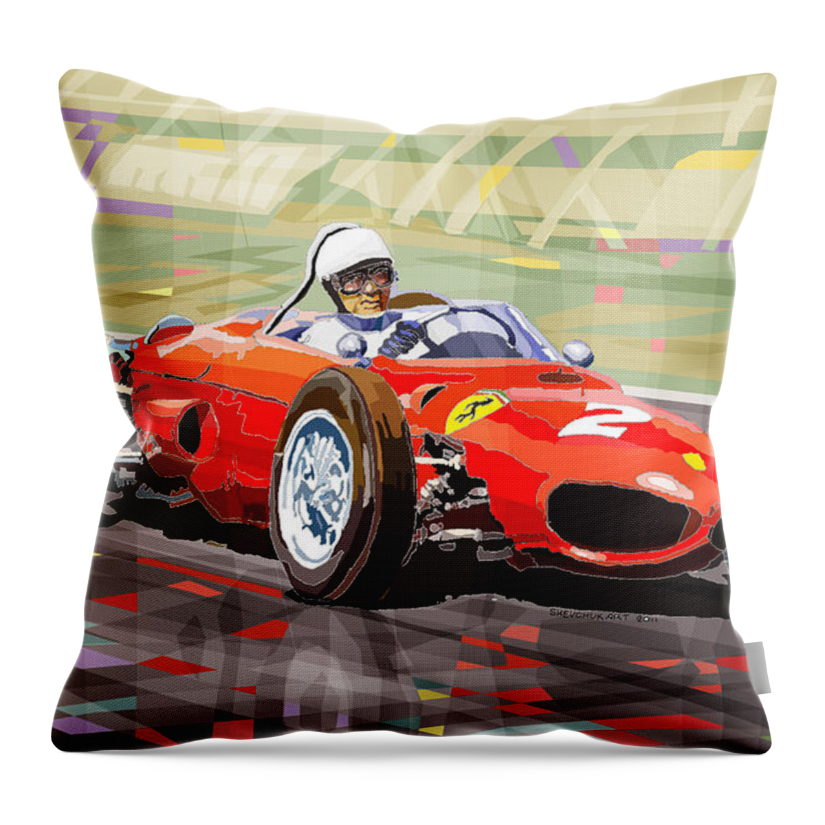 Mixmedia Throw Pillow featuring the digital art Ferrari 156 Dino British GP1962 Phil Hill by Yuriy Shevchuk