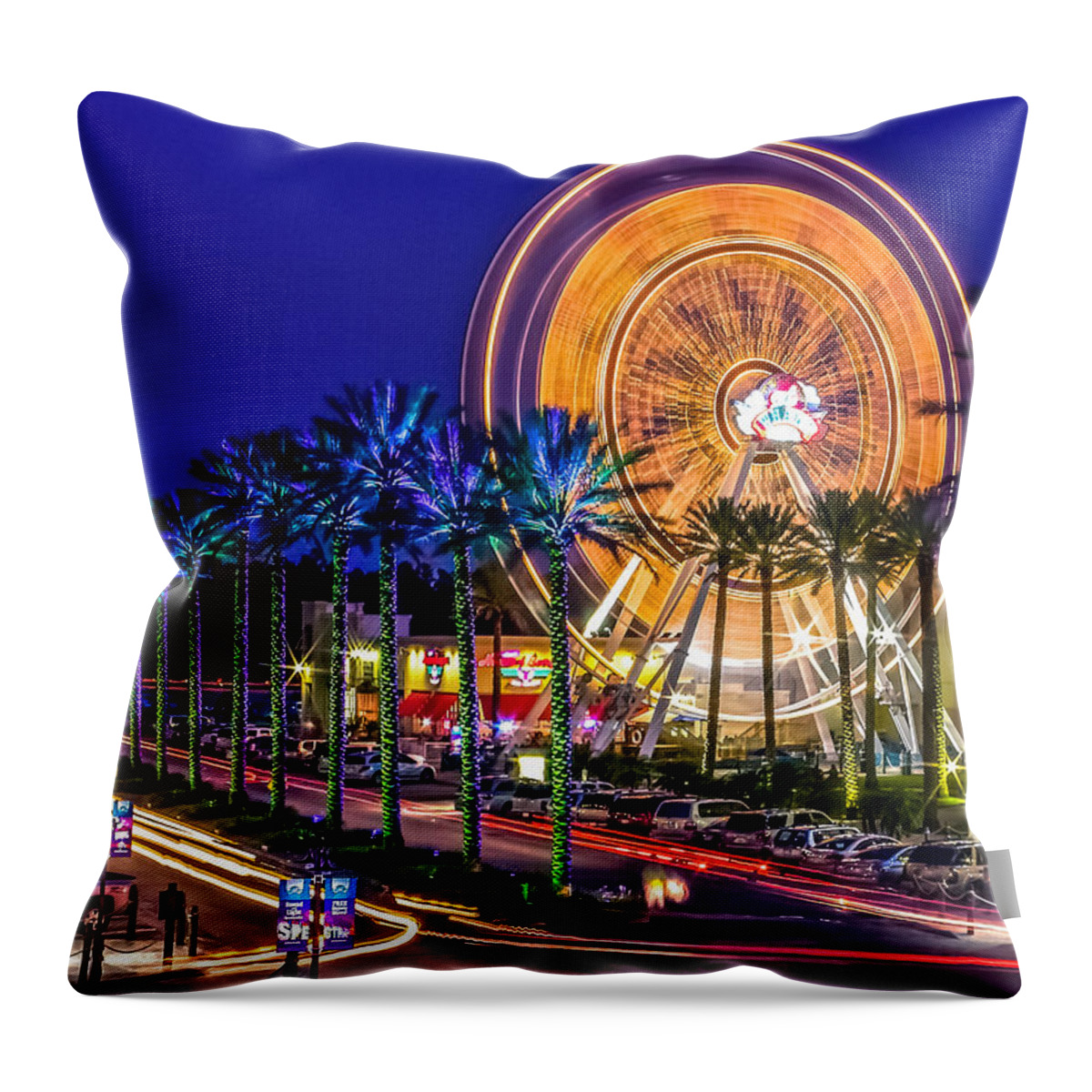 Alabama Throw Pillow featuring the photograph Ferris Wheel At The Wharf by Traveler's Pics