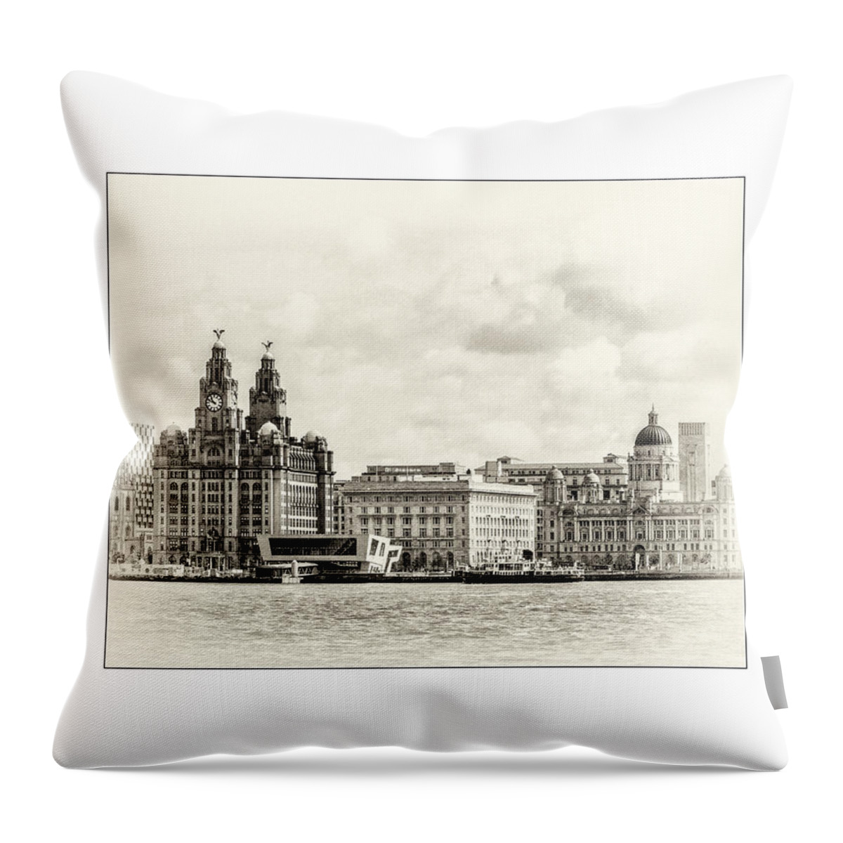 Liverpool Museum Throw Pillow featuring the photograph Ferry at Liverpool terminal by Spikey Mouse Photography
