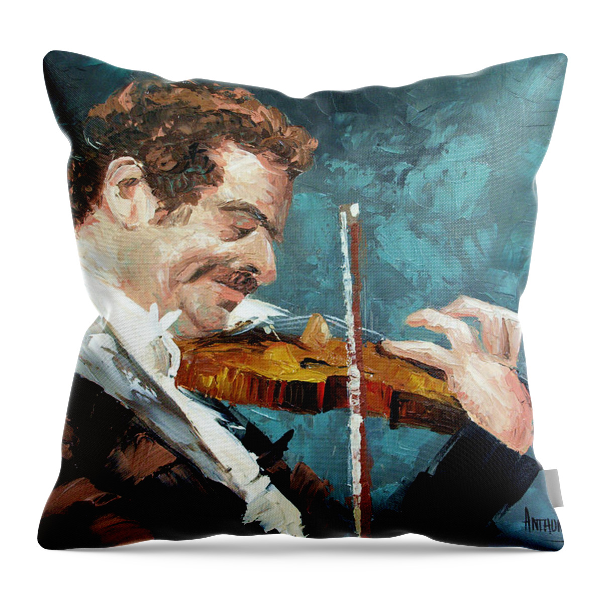 Fiddling Around Framed Prints Throw Pillow featuring the painting Fiddling Around by Anthony Falbo