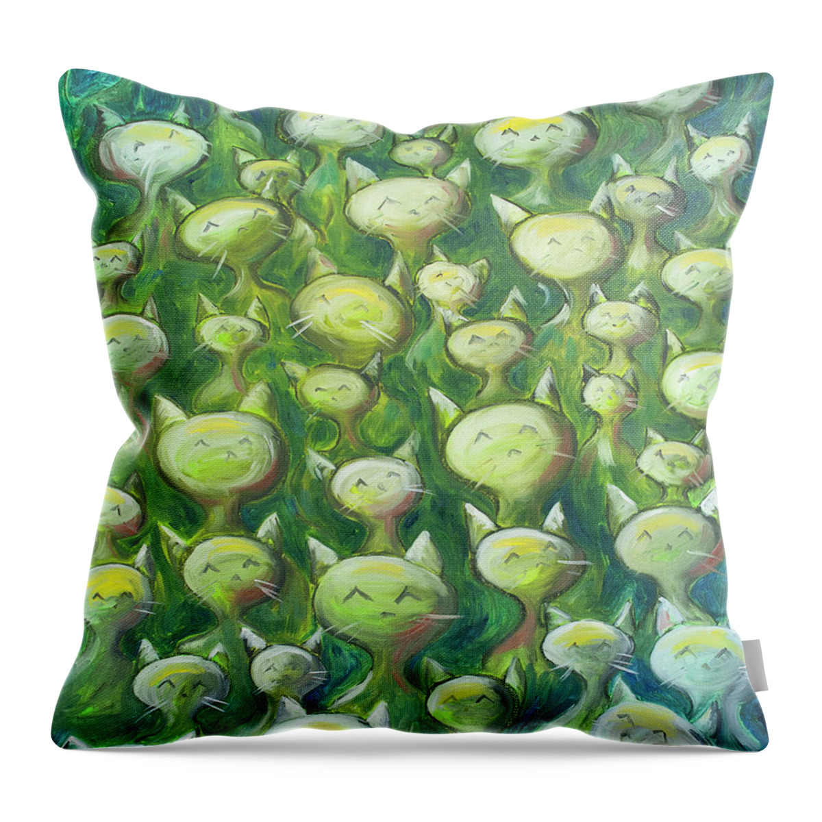 Cats Throw Pillow featuring the painting Field Of Cats by Nik Helbig