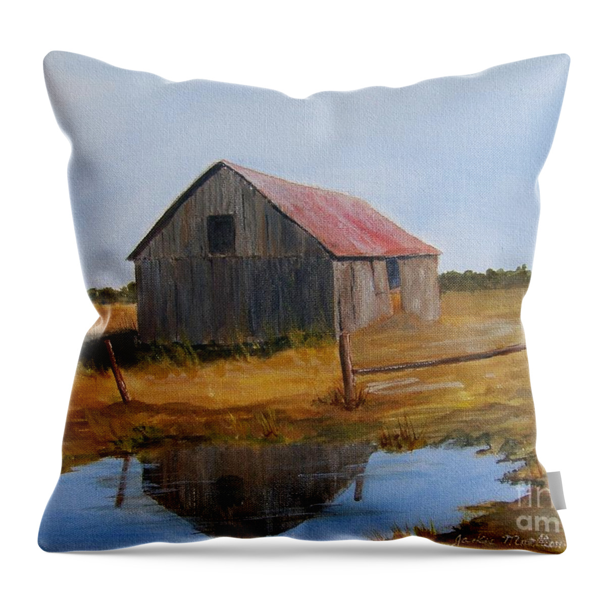 Barn Throw Pillow featuring the painting Fields Of Gold by Jackie Mueller-Jones