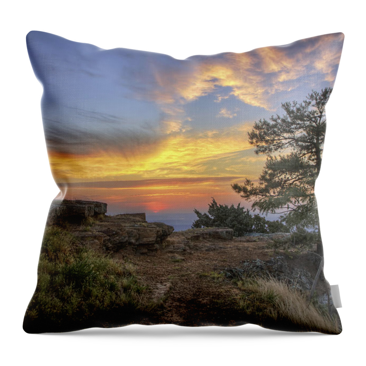 Mt. Nebo Throw Pillow featuring the photograph Fiery Sunrise from Atop Mt. Nebo - Arkansas by Jason Politte