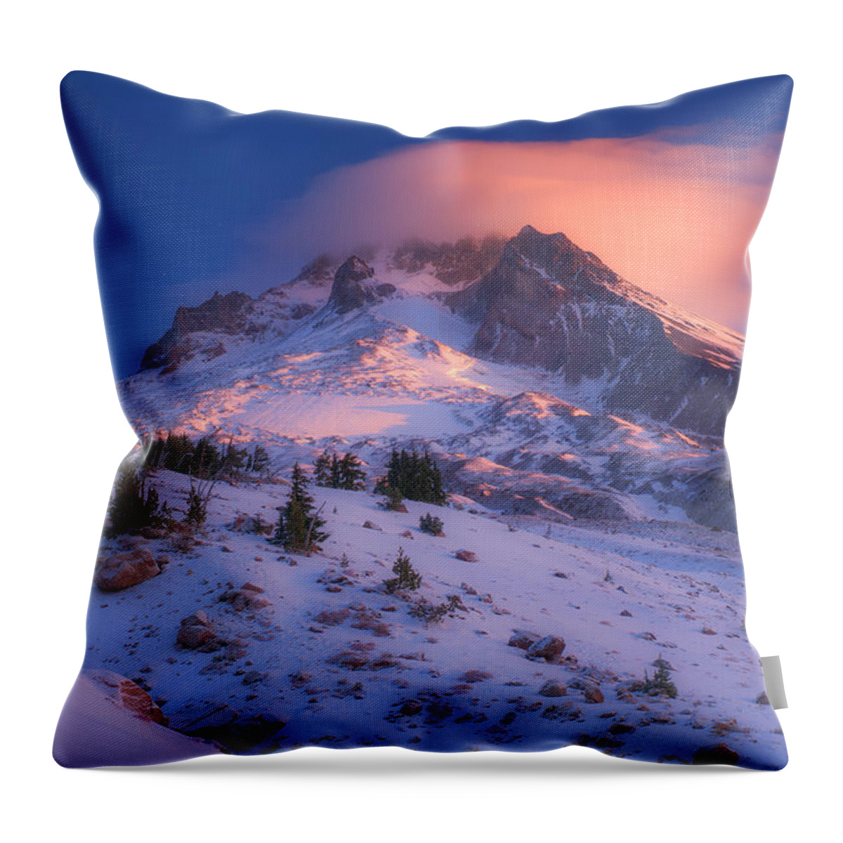 Mount Hood Throw Pillow featuring the photograph Fire Cap by Darren White