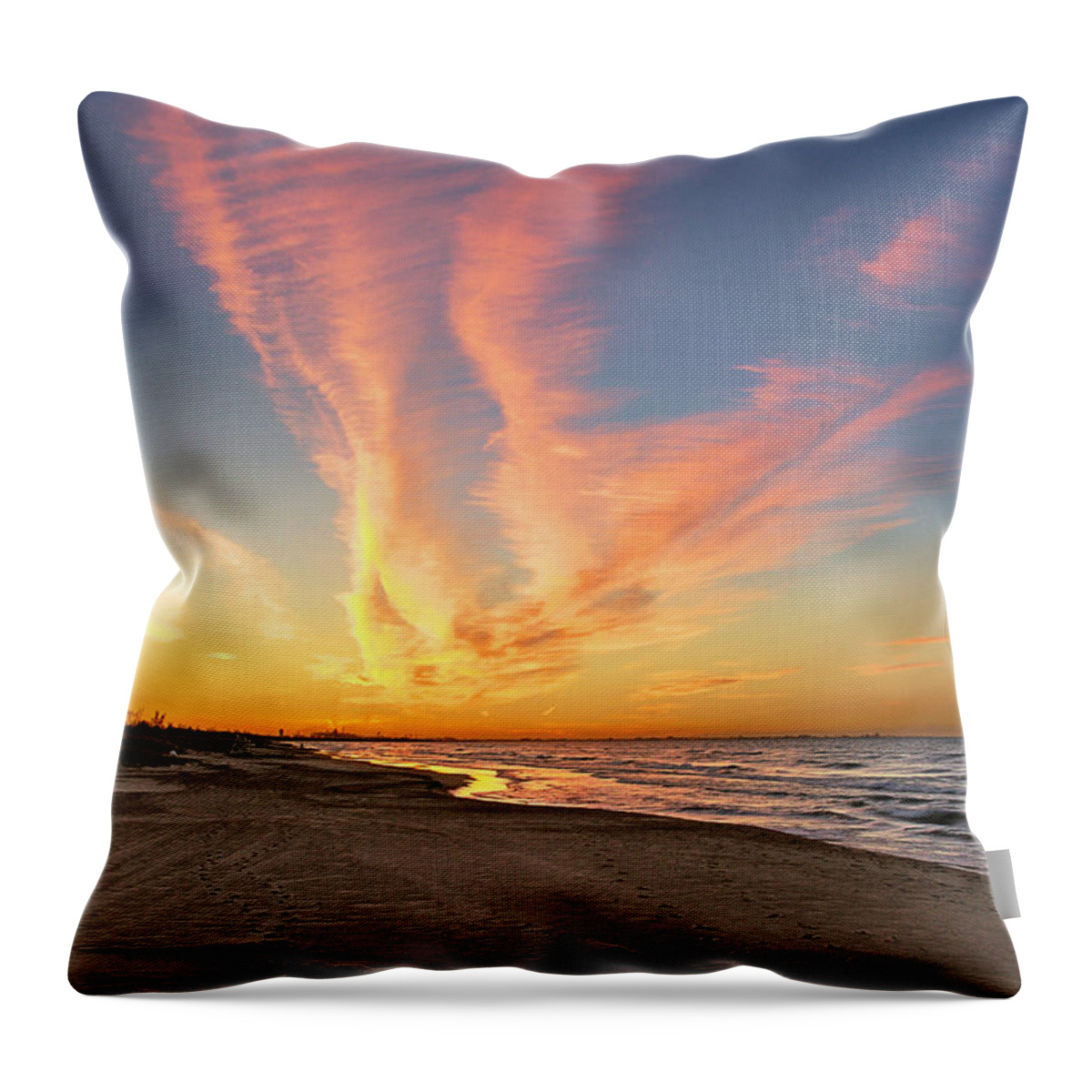 Beach Throw Pillow featuring the photograph Fire in the Sky by Brett Maniscalco